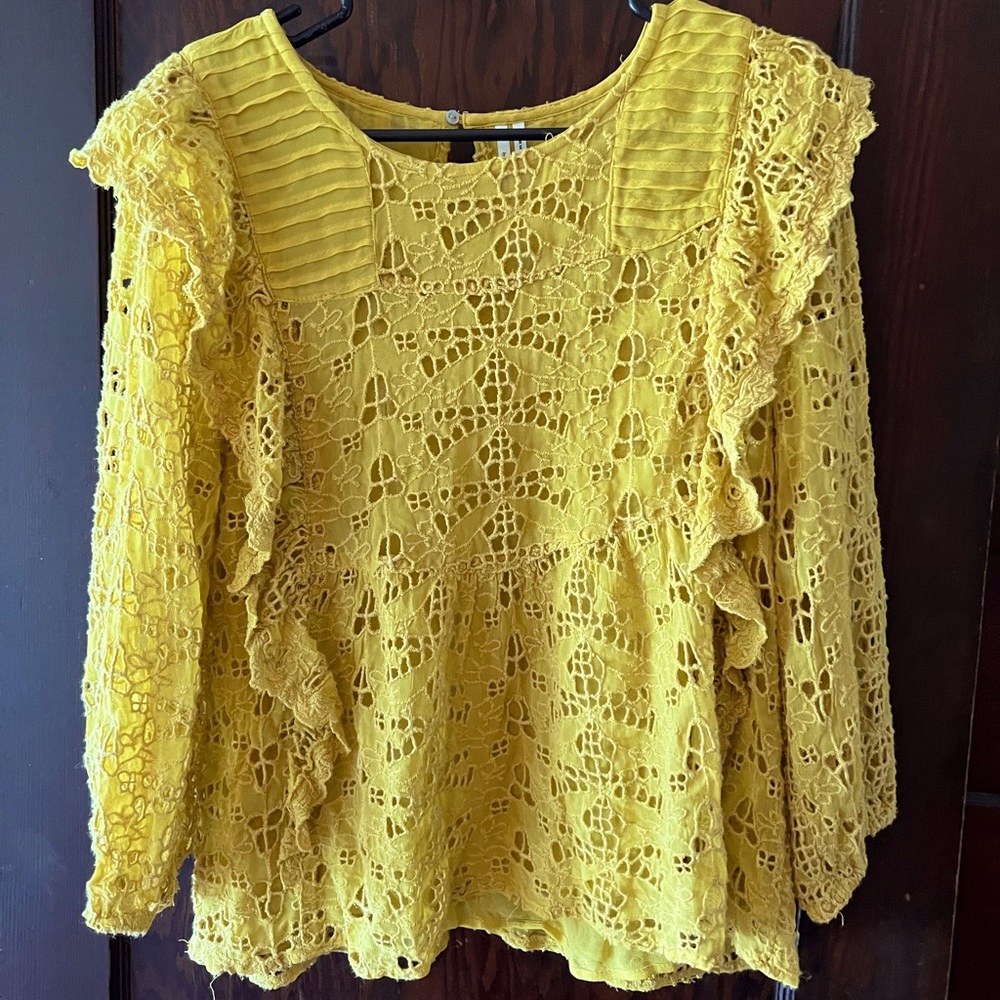 Anthropologie Lace Ruffle Blouse, size 10